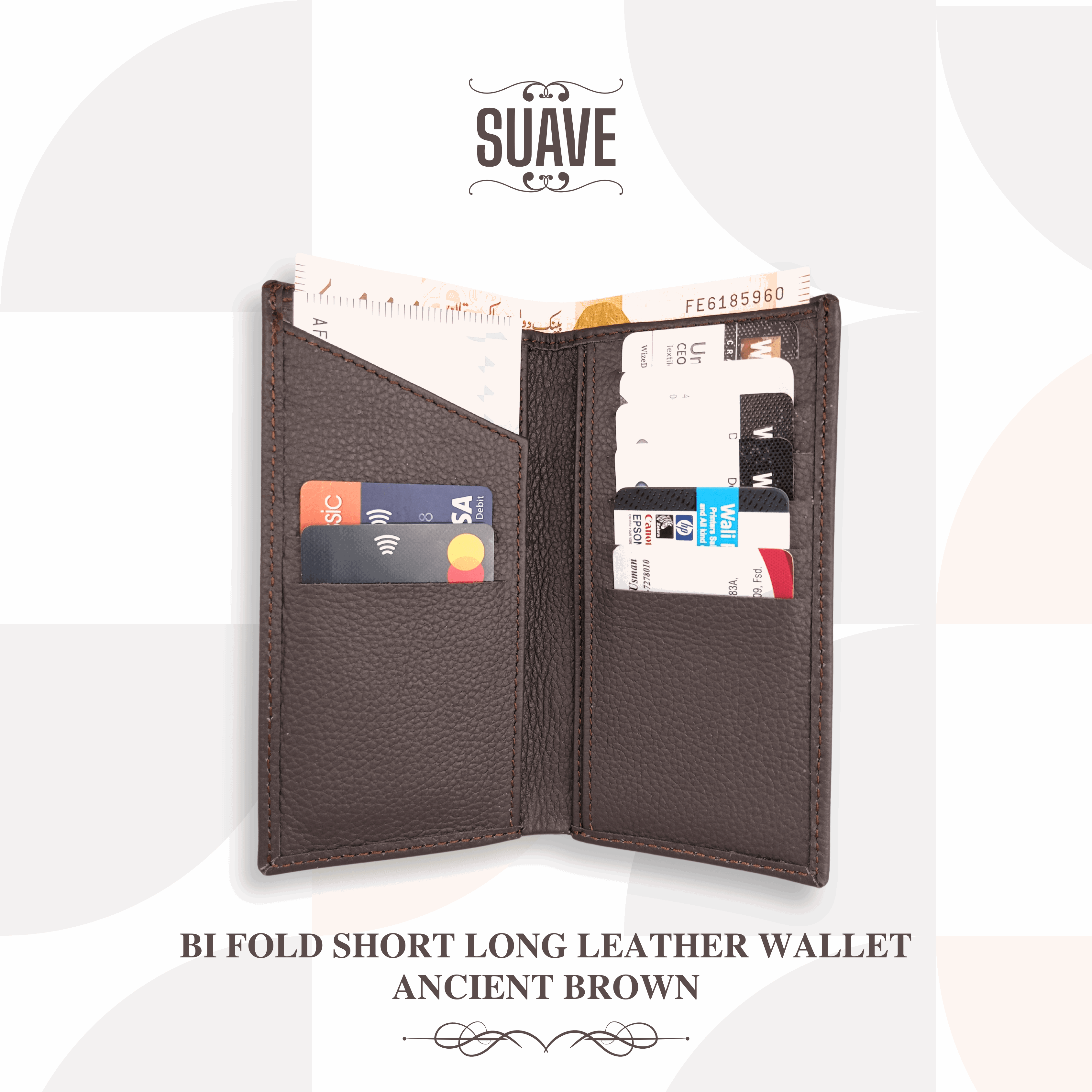 Bi Fold Short Long Leather Wallet - Ancient Brown - Suave Pk