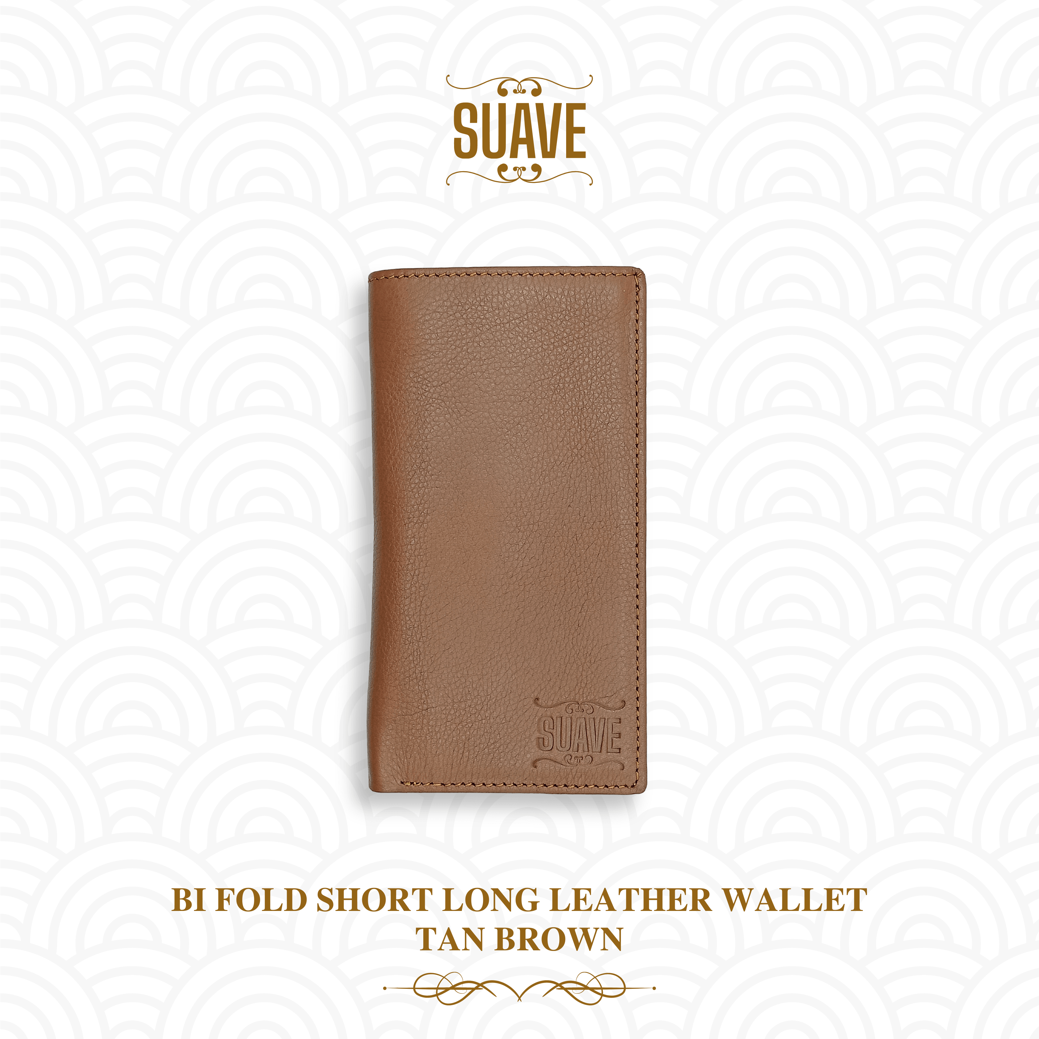 Bi Fold Short Long Leather Wallet - Tan Brown Main image