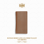 Bi Fold Short Long Leather Wallet - Tan Brown