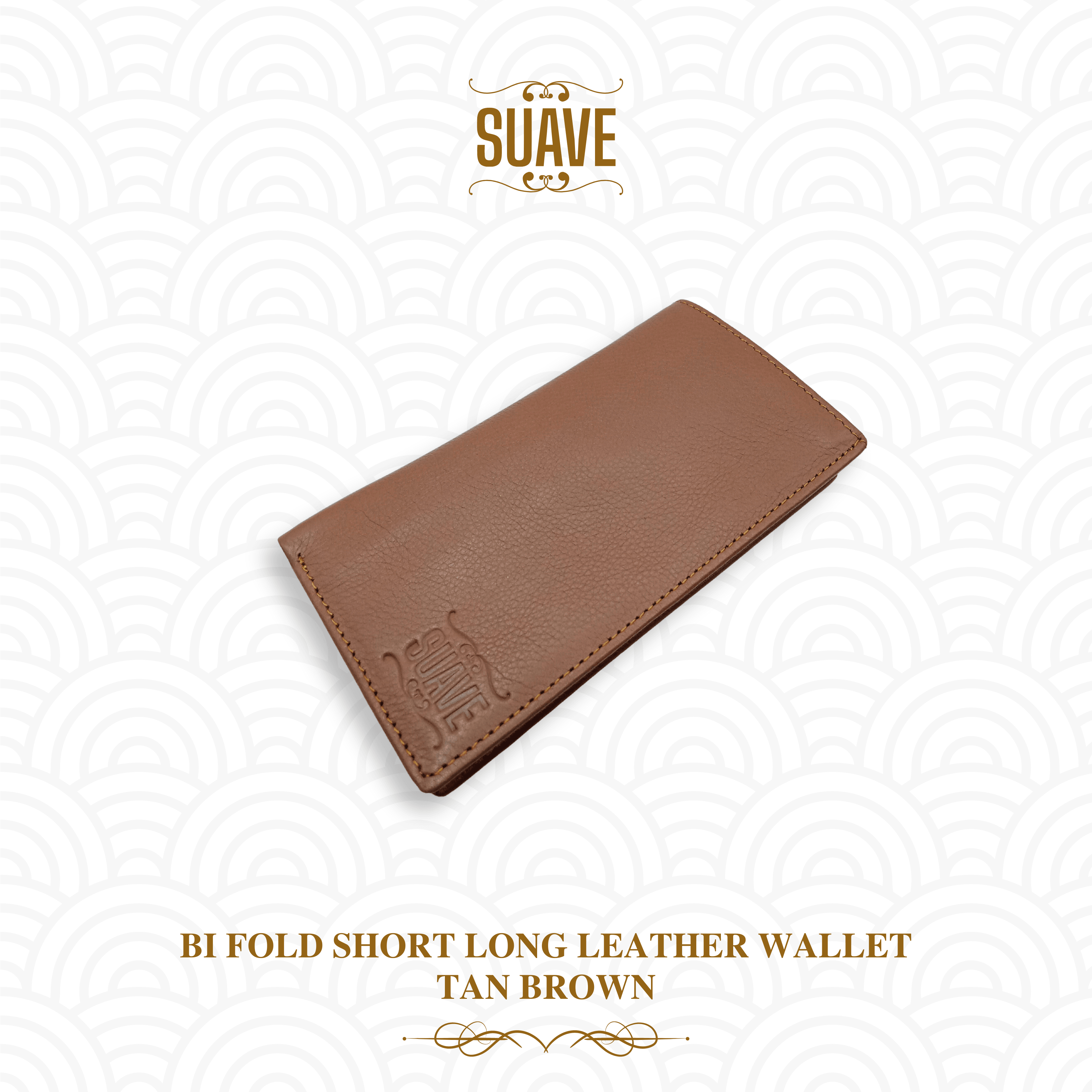 Bi Fold Short Long Leather Wallet - Tan Brown