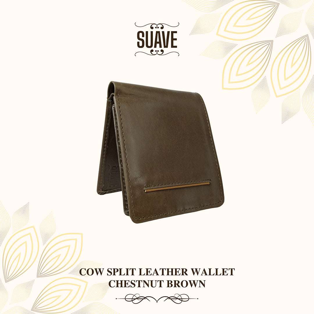 Cow Split Leather Wallet - Chestnut Brown