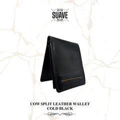 Cow Split Leather Wallet - Cold Black