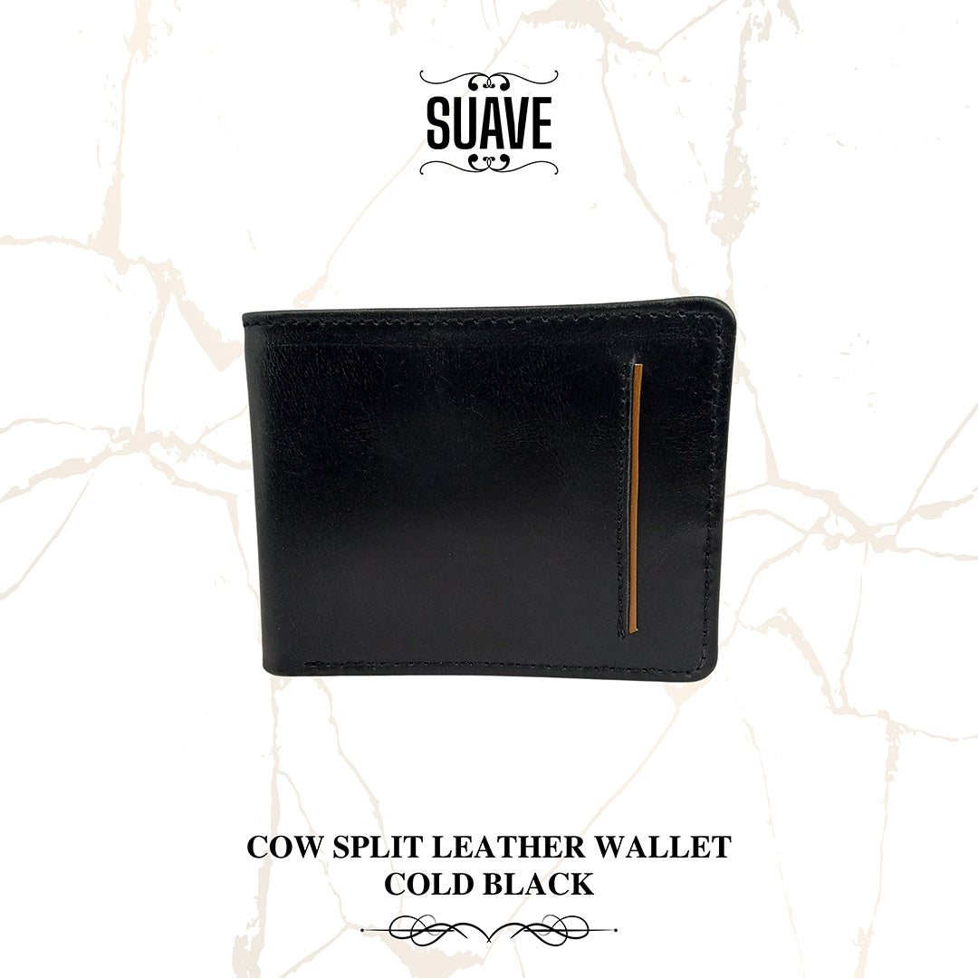 Cow Split Leather Wallet - Cold Black