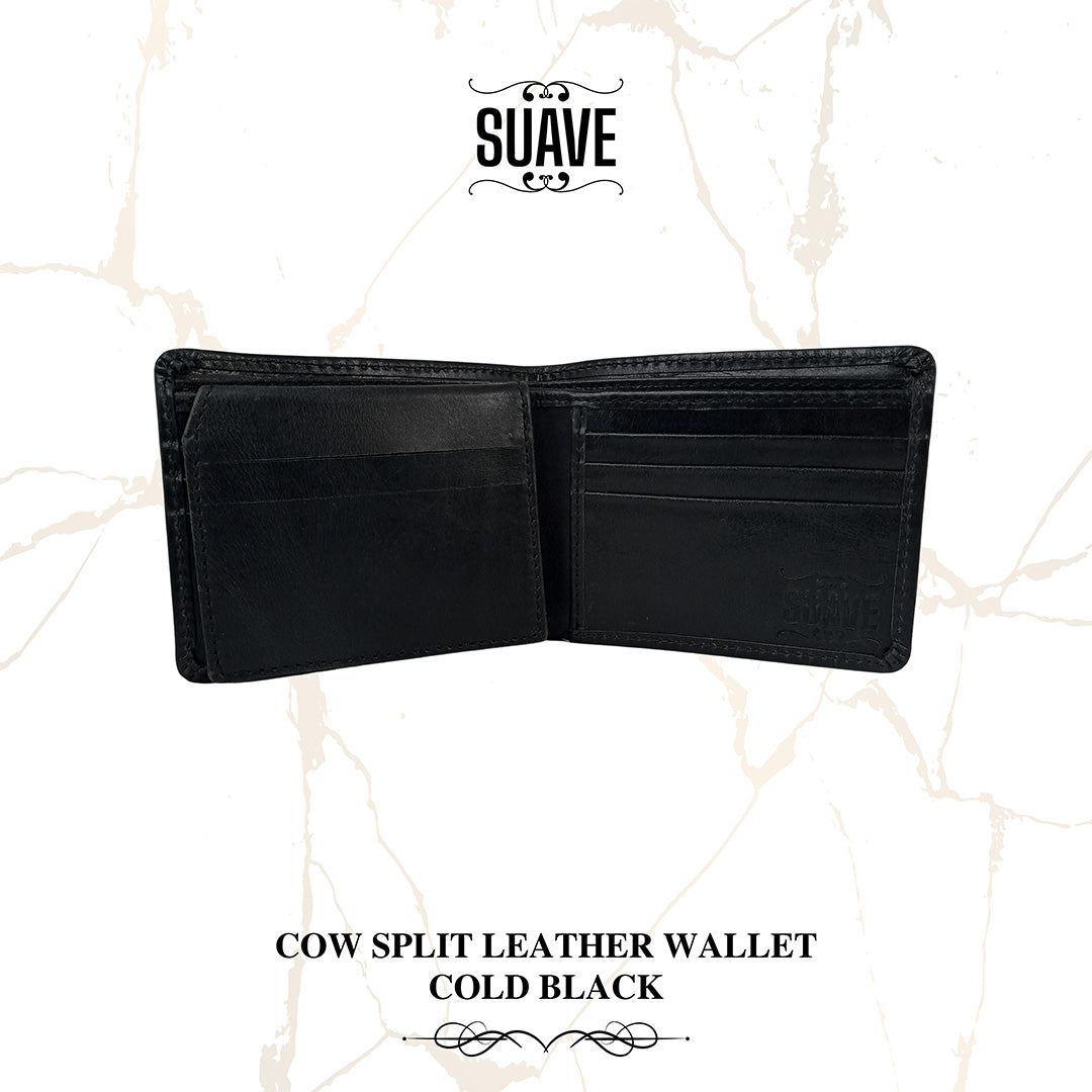 Cow Split Leather Wallet - Cold Black