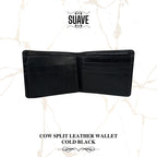 Cow Split Leather Wallet - Cold Black
