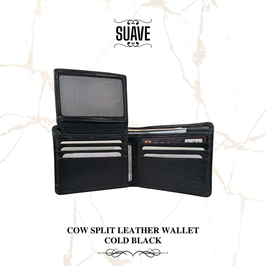 Cow Split Leather Wallet - Cold Black