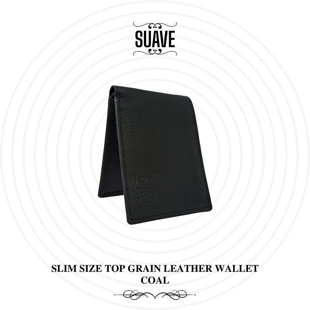 Slim Size Top Grain Leather Wallet - Coal