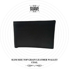 Slim Size Top Grain Leather Wallet - Coal