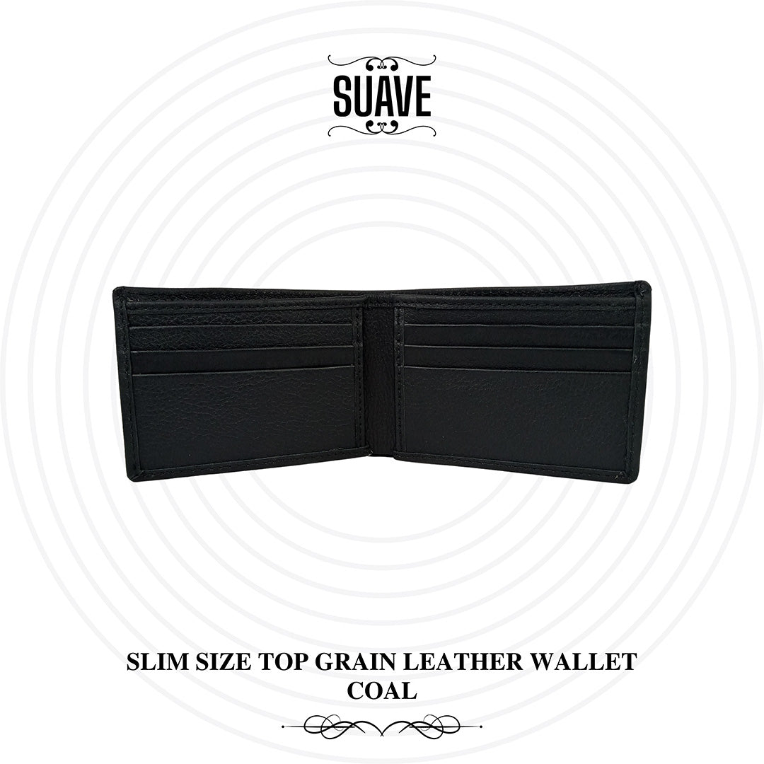 Slim Size Top Grain Leather Wallet - Coal