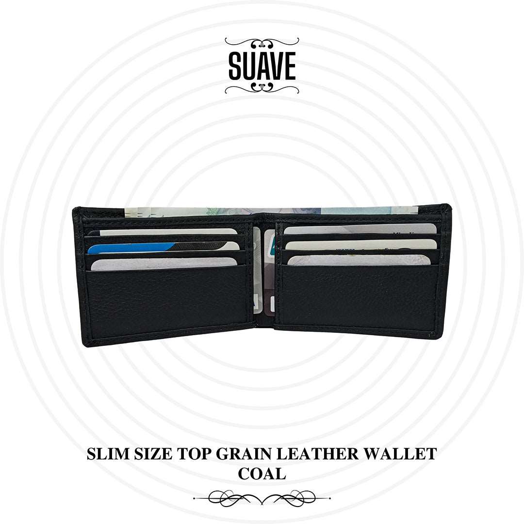 Slim Size Top Grain Leather Wallet - Coal