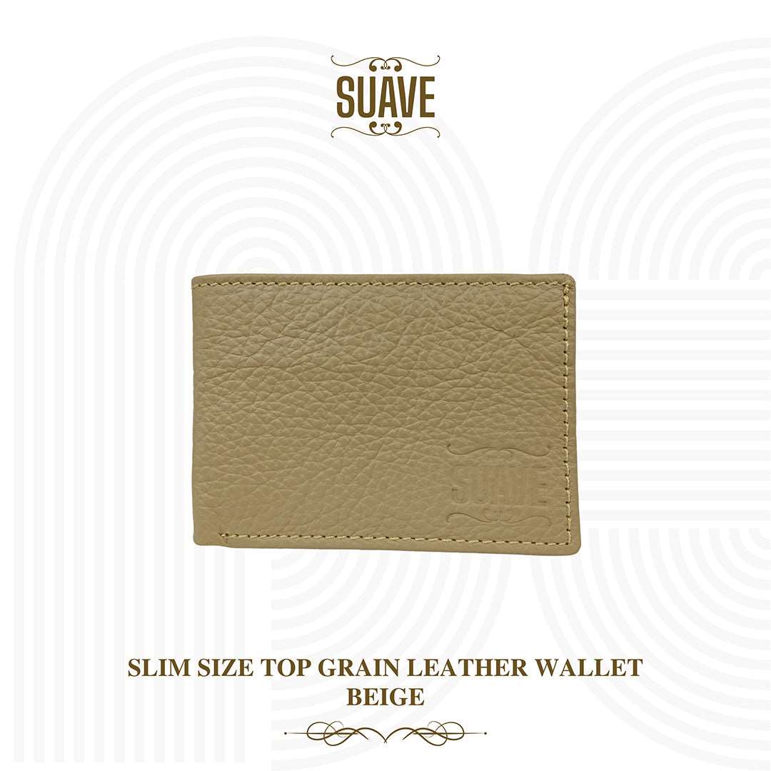 Slim Size Top Grain Leather Wallet - Beige