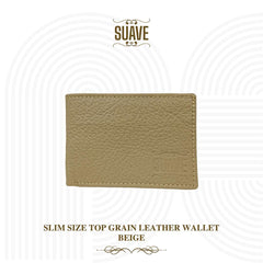 Slim Size Top Grain Leather Wallet - Beige