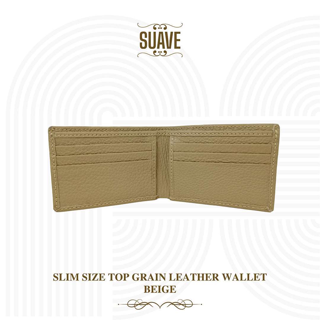 Slim Size Top Grain Leather Wallet - Beige