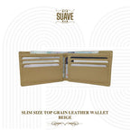 Slim Size Top Grain Leather Wallet - Beige