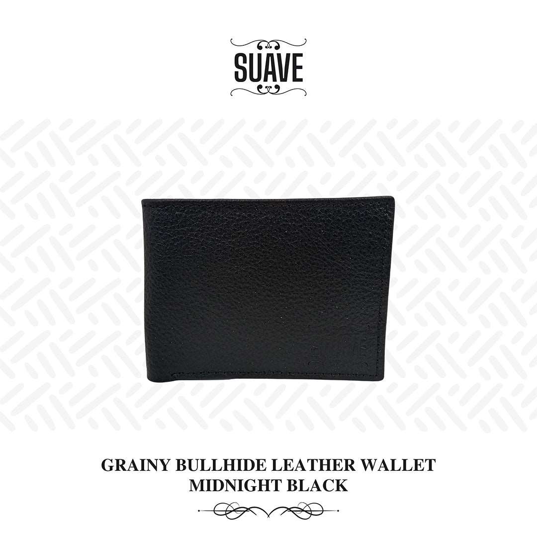 Grainy Bullhide Leather Wallet - Midnight Black