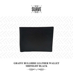 Grainy Bullhide Leather Wallet - Midnight Black