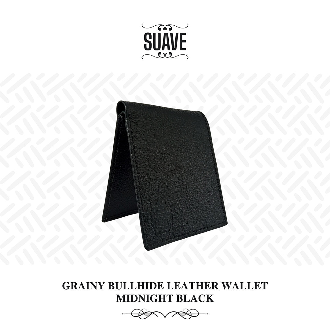 Grainy Bullhide Leather Wallet - Midnight Black