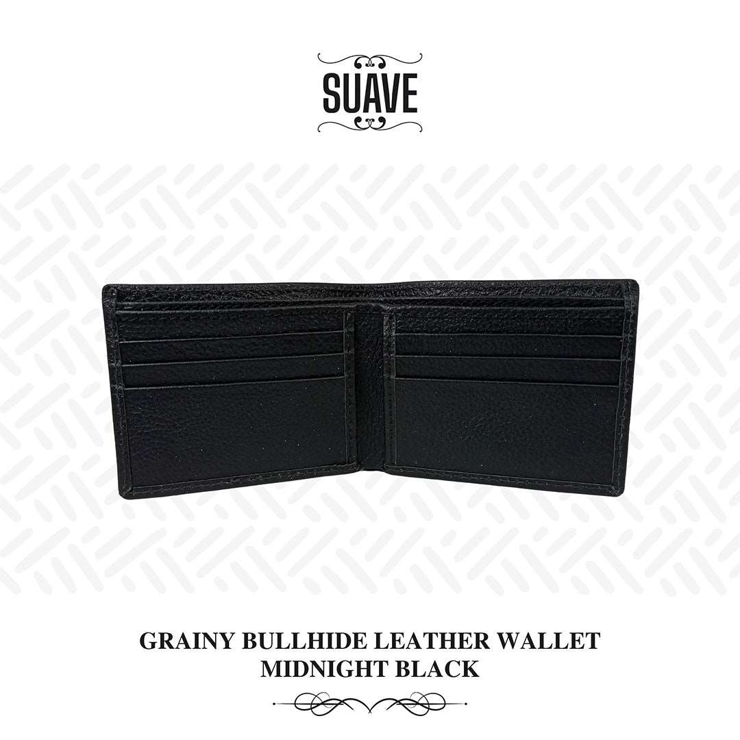 Grainy Bullhide Leather Wallet - Midnight Black