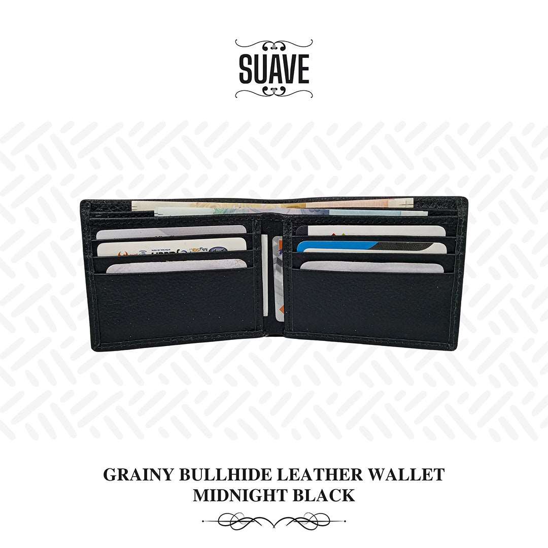 Grainy Bullhide Leather Wallet - Midnight Black