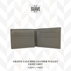 Grainy Calf Hide Leather Wallet - Light Grey