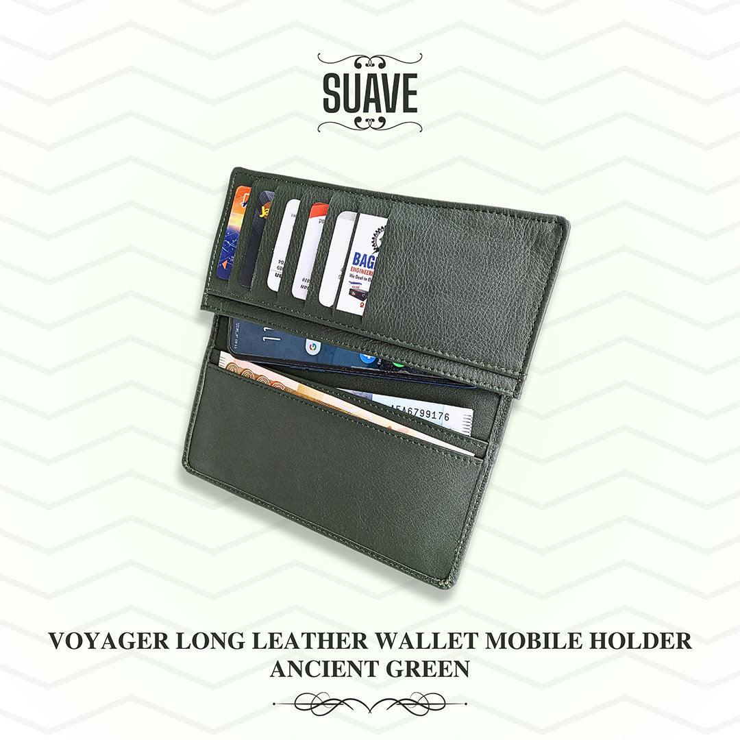 Voyager Long Leather Wallet Mobile Holder - Ancient Green