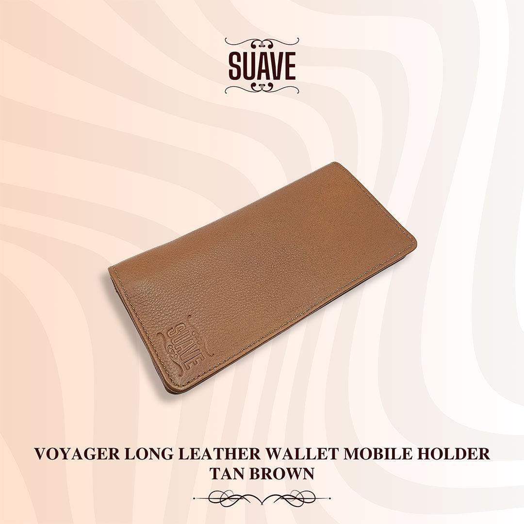 Voyager Long Leather Wallet Mobile Holder - Tan Brown