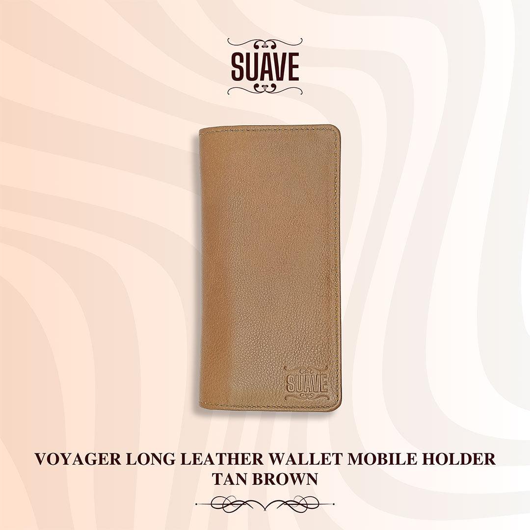 Voyager Long Leather Wallet Mobile Holder - Tan Brown