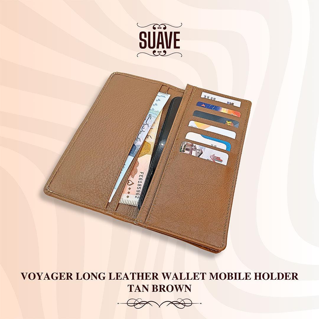 Voyager Long Leather Wallet Mobile Holder - Tan Brown