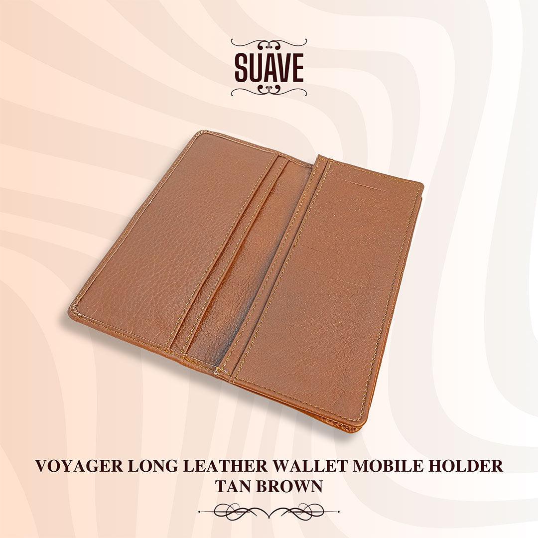 Voyager Long Leather Wallet Mobile Holder - Tan Brown