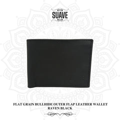 Flat Grain Bullhide Outer Flap Leather Wallet - Raven Black