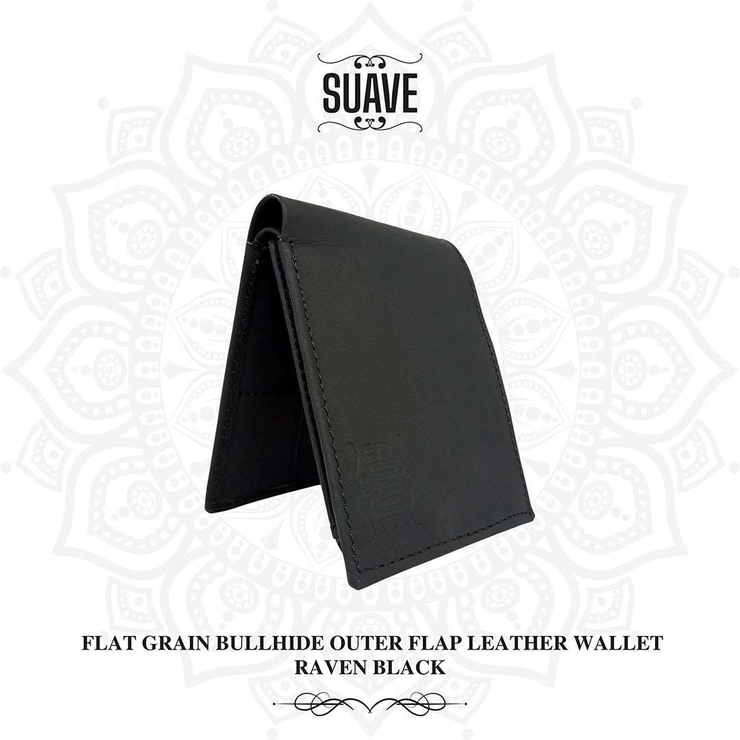 Flat Grain Bullhide Outer Flap Leather Wallet - Raven Black