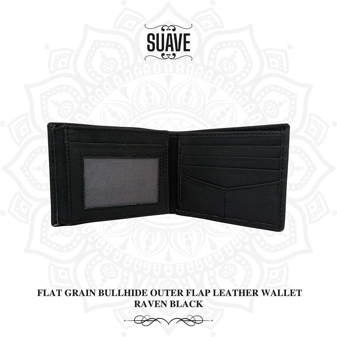 Flat Grain Bullhide Outer Flap Leather Wallet - Raven Black