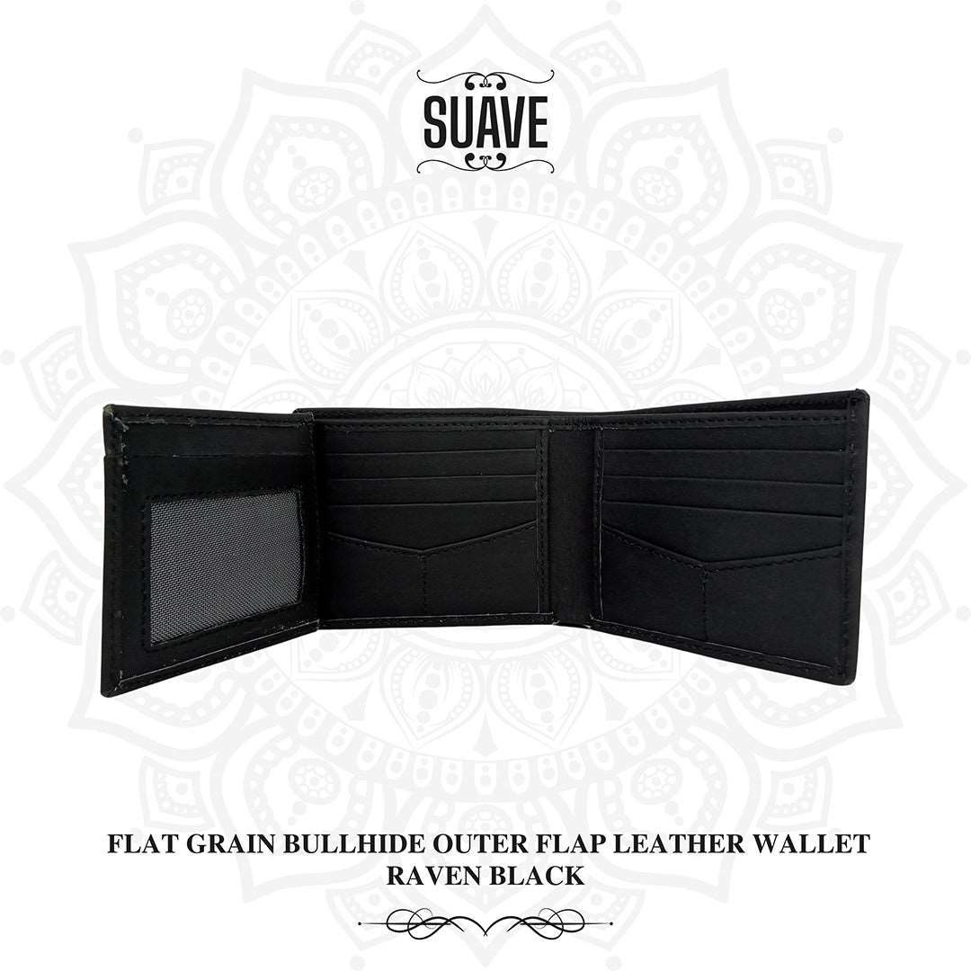 Flat Grain Bullhide Outer Flap Leather Wallet - Raven Black