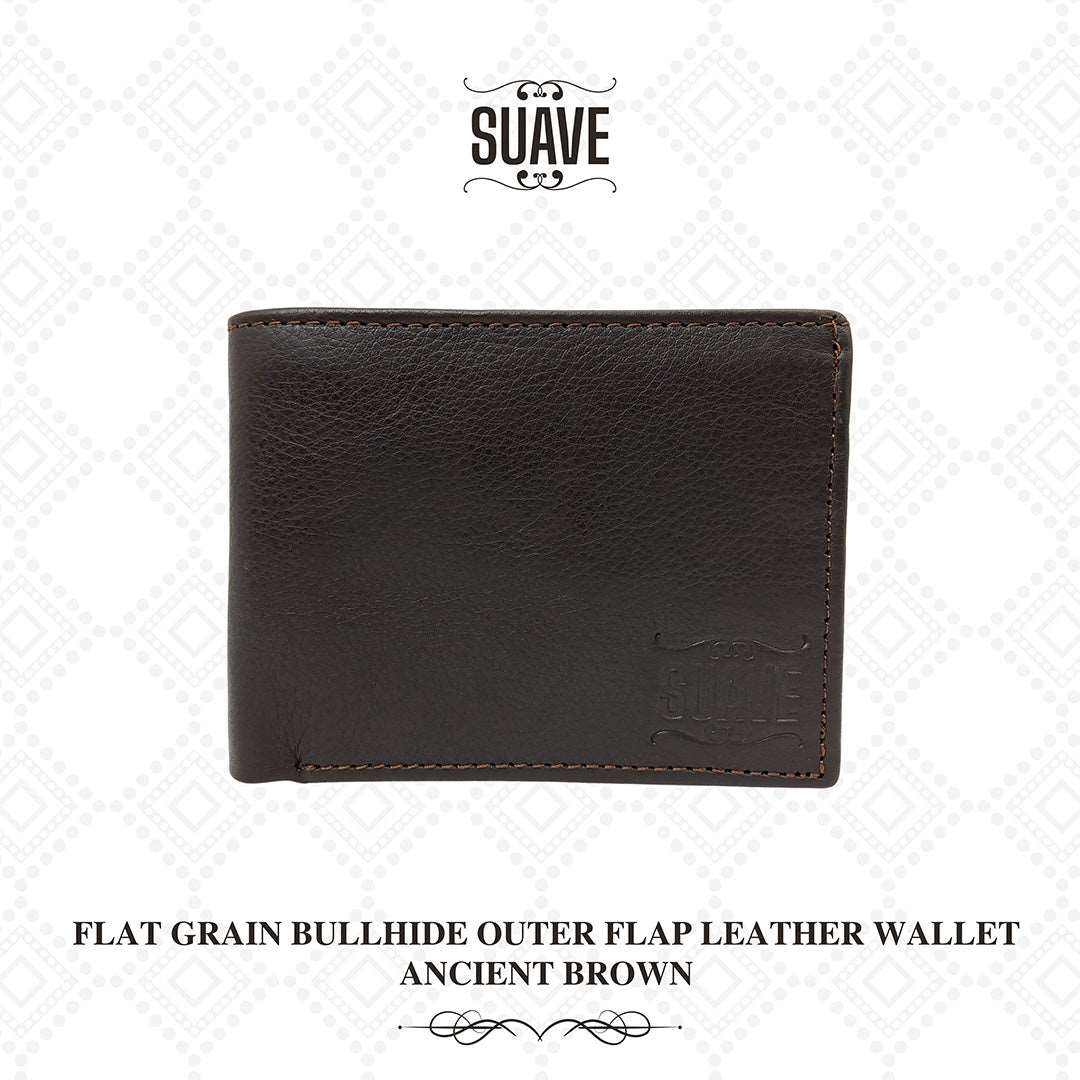 Flat Grain Bullhide Outer Flap Leather Wallet - Ancient Brown