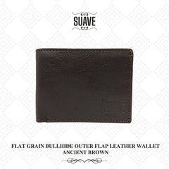 Flat Grain Bullhide Outer Flap Leather Wallet - Ancient Brown