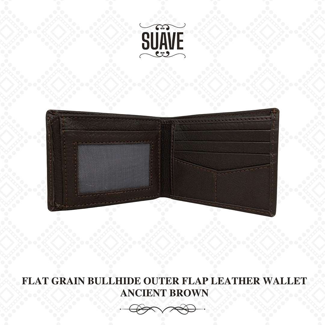 Flat Grain Bullhide Outer Flap Leather Wallet - Ancient Brown