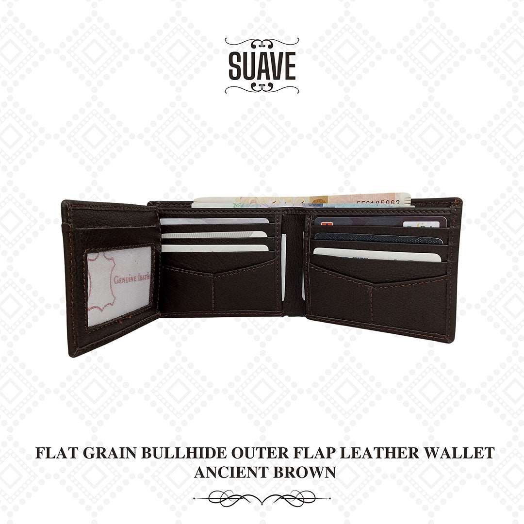 Flat Grain Bullhide Outer Flap Leather Wallet - Ancient Brown