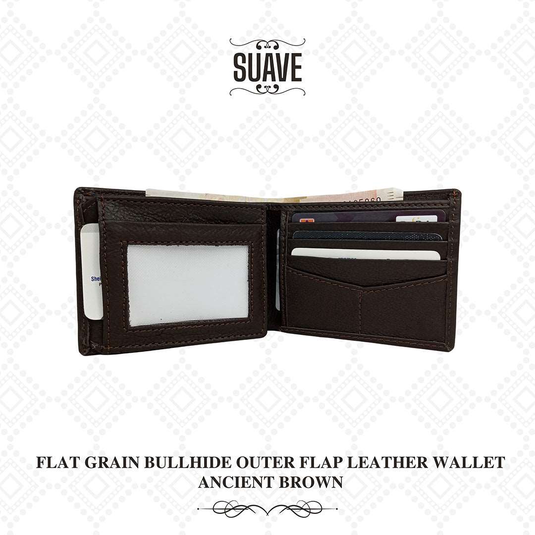 Flat Grain Bullhide Outer Flap Leather Wallet - Ancient Brown